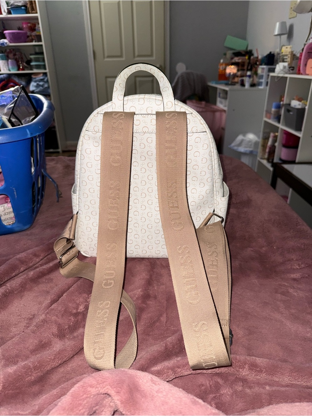 GUESS Cream Monogram Arch Backpack - Picture 5 of 5